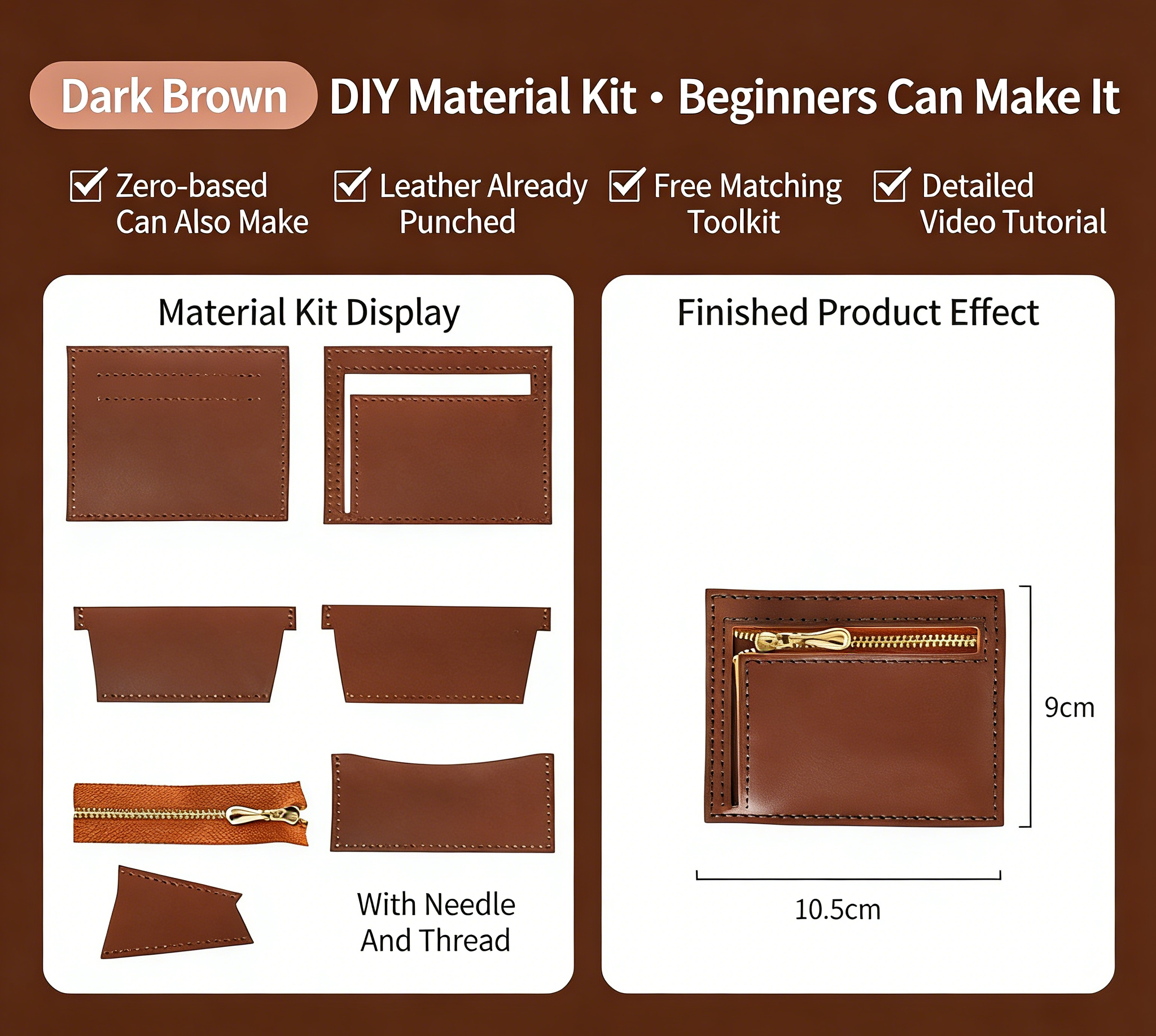 DIY Leather Wallet Kit – Handmade Cowhide Bifold Wallet Craft Set for Beginners with Video Tutorial (Compact Card & Cash Holder)