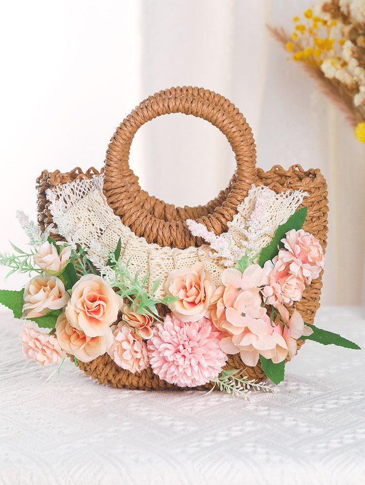 DIY Floral Straw Tote Bag Kit for Mother’s Day | Handmade Woven Handbag Craft Set with Artificial Flowers | Beginner Friendly 8-Minute DIY Gift Bag