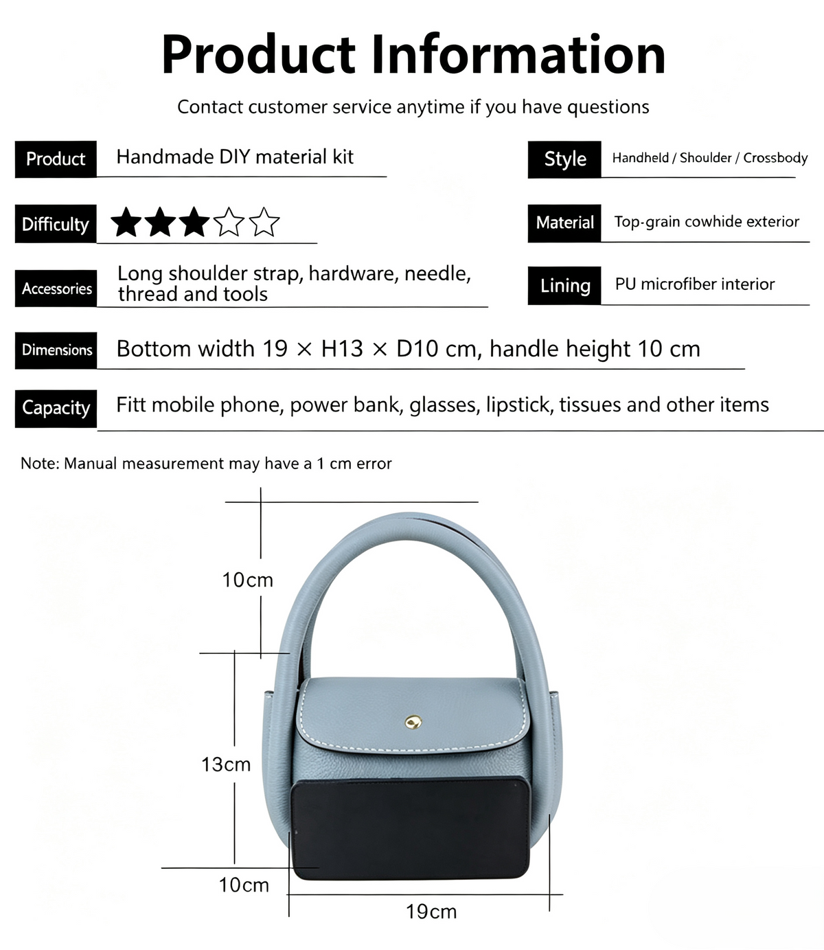 DIY Leather Crossbody Bag Kit – Beginner Handmade Genuine Cowhide Shoulder Bag