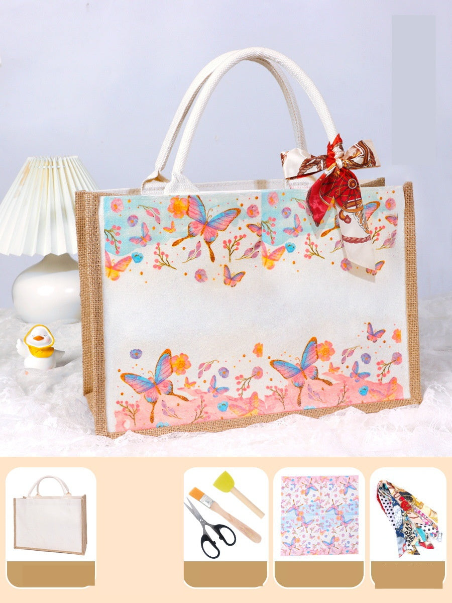 DIY Canvas Tote Bag Decorating Kit with Printed Scarf | Handmade Craft Gift Set for Adults & Kids | Personalized Tote Bag DIY Kit