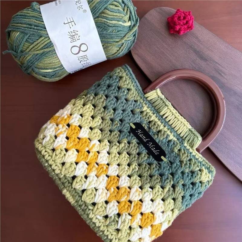 DIY Crochet Tote Bag Kit – Handmade Cotton Yarn Handbag Craft Set for Beginners with Video Tutorial
