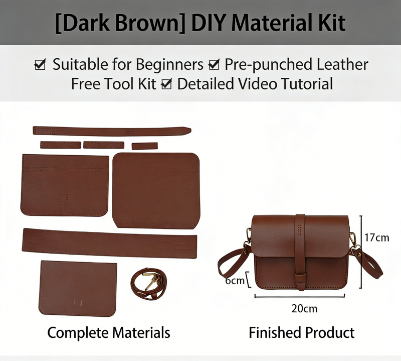 DIY Leather Envelope Crossbody Bag Kit for Beginners – Handmade Cowhide Shoulder Purse with Video Tutorial, Pre-Cut Sewing Craft Set