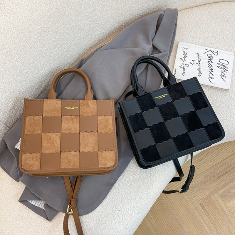 DIY PU Leather Handbag Kit for Beginners – Handmade Shoulder & Tote Bag Sewing Craft Set with Video Tutorial, Black/Brown