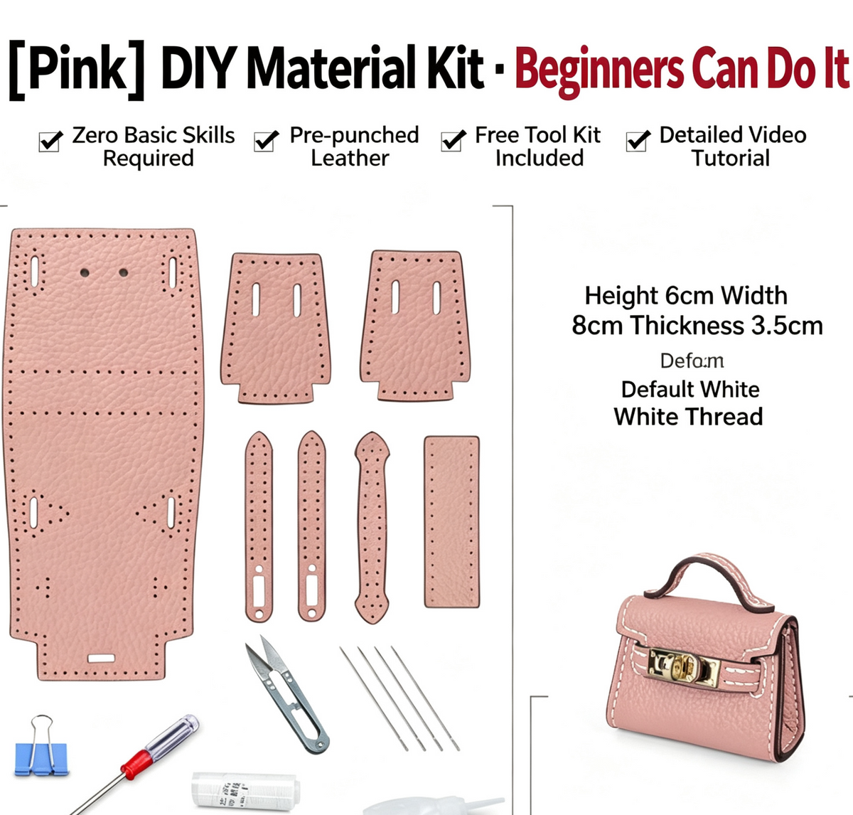DIY Mini Leather Bag Charm Kit – Beginner Cowhide Bag Pendant & Handmade Gift