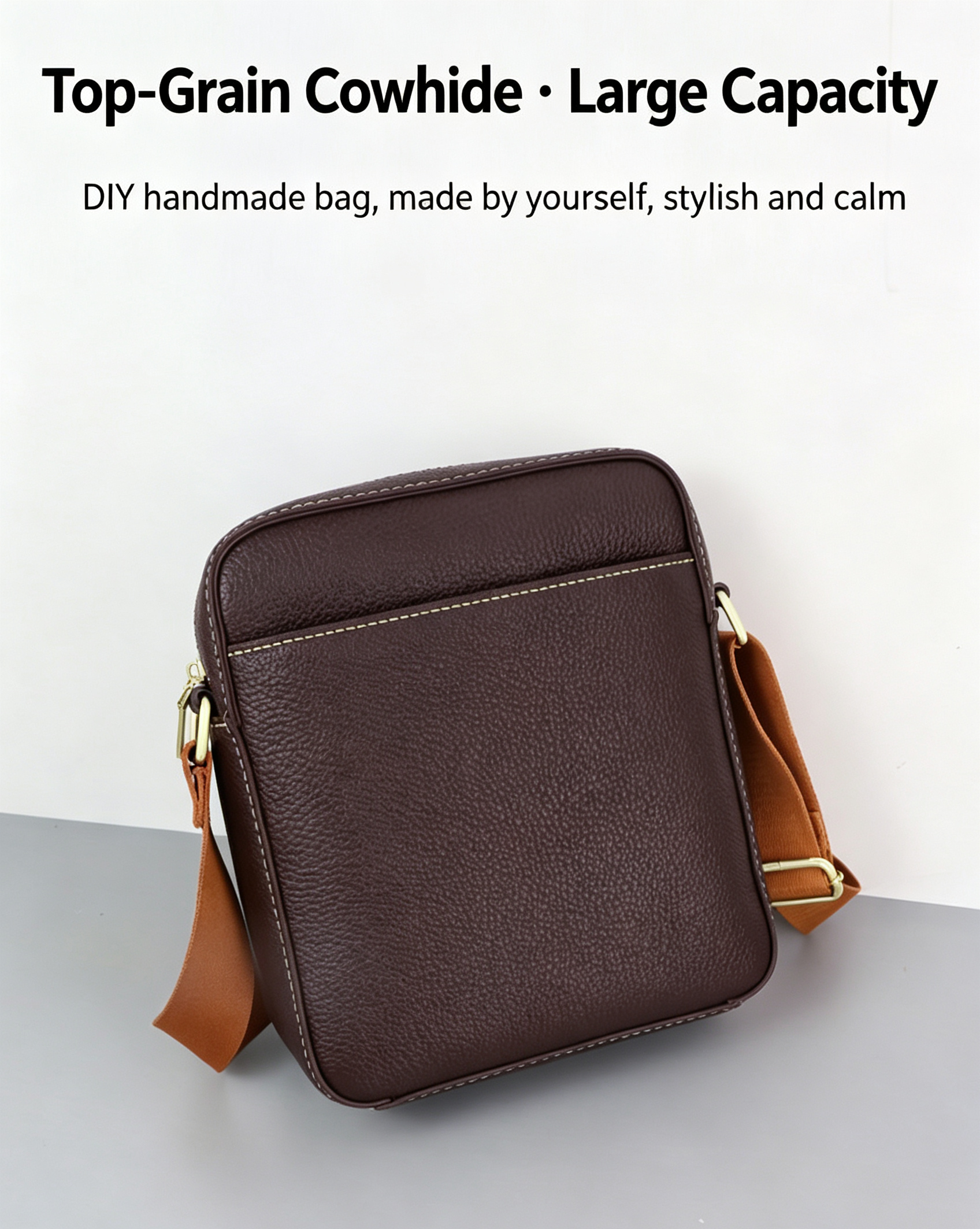 DIY Leather Crossbody Bag Kit for Beginners – Genuine Leather Shoulder Bag Making Set with Video Tutorial & Complete Materials
