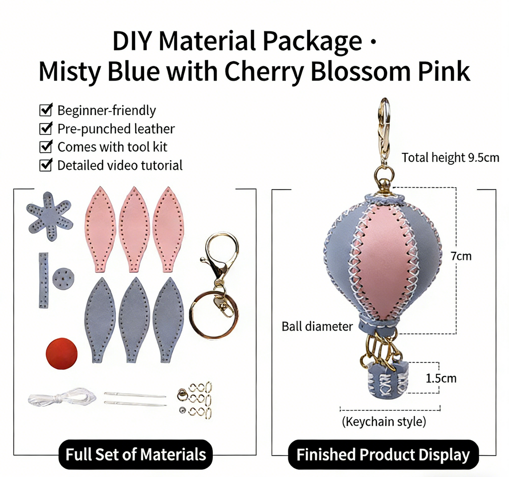DIY Genuine Leather Keychain Charm Kit for Beginners – Handmade Bag Charm & Keyring Craft Kit with Pre-Cut Materials and Video Tutorial