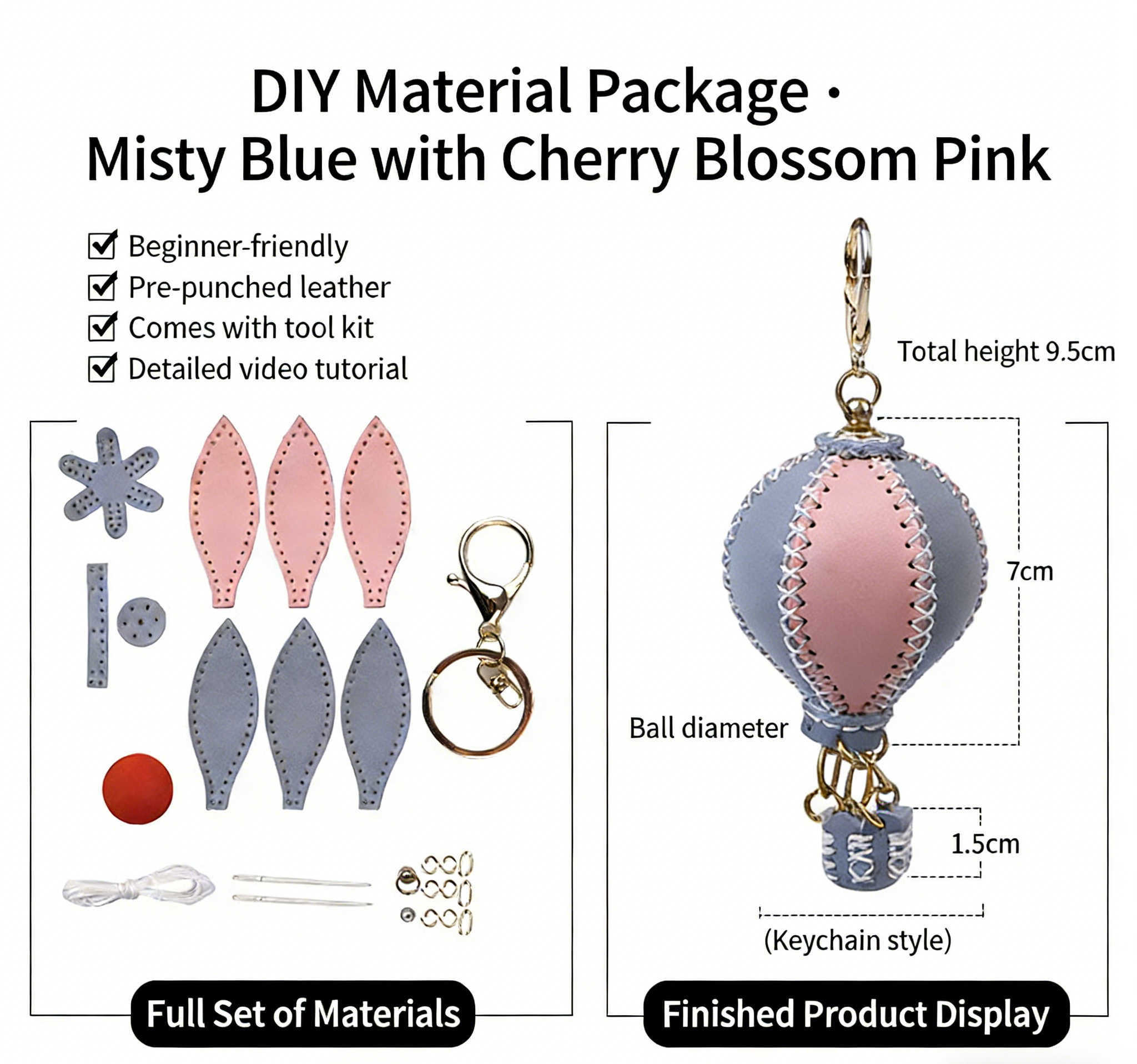 DIY Genuine Leather Keychain Charm Kit for Beginners – Handmade Bag Charm & Keyring Craft Kit with Pre-Cut Materials and Video Tutorial