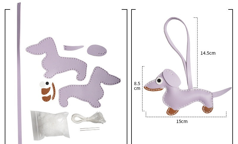 DIY Leather Dachshund Keychain Kit – Handmade Cute Dog Charm Craft Set for Beginners (PU Leather)