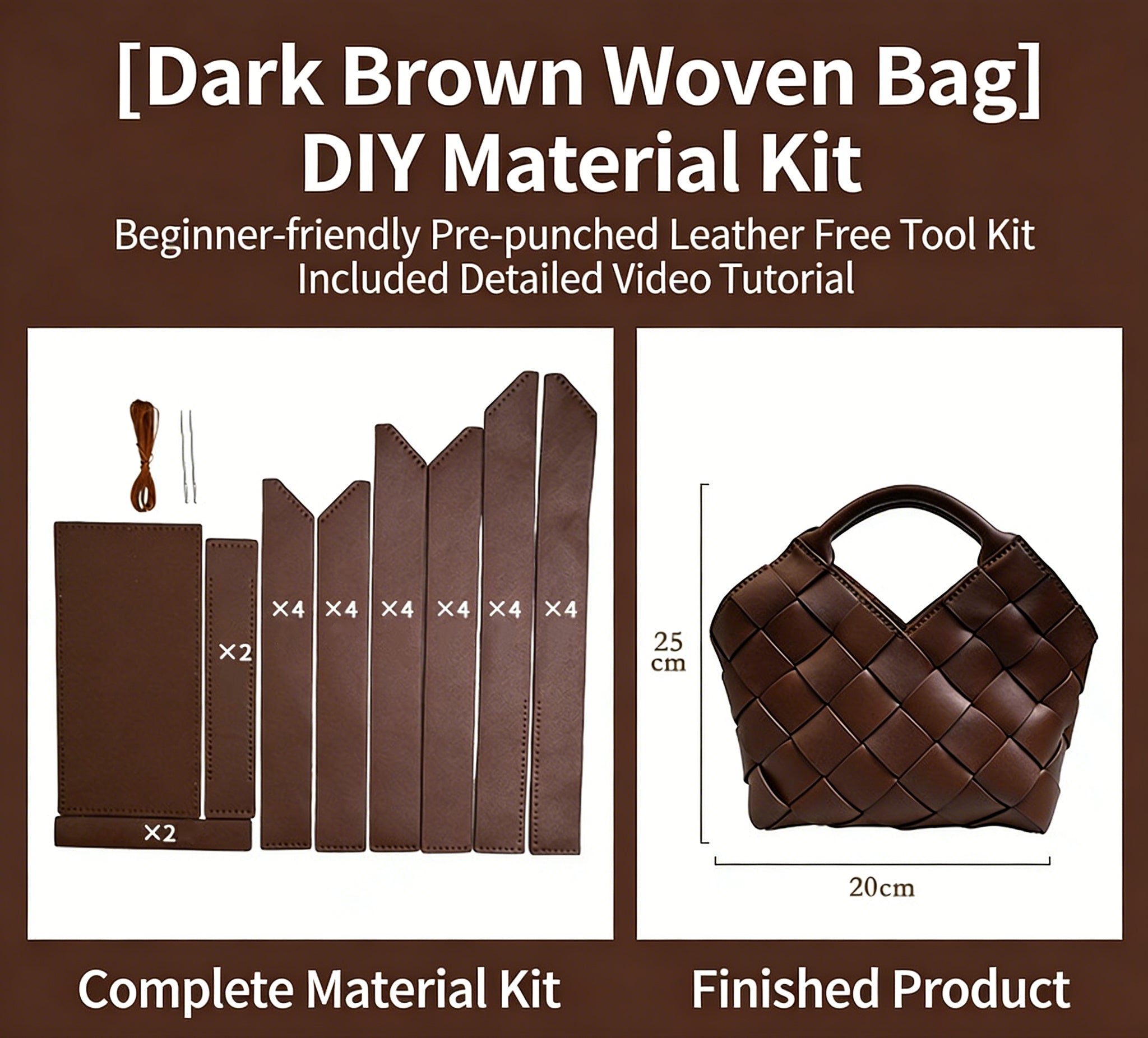 DIY Wide Grid Woven Mini Hand Tote Bag Sewing Kit, Genuine Leather & PU Material Multi Color Handmade Craft Bag For Women