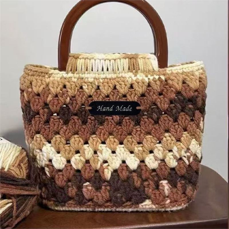 DIY Crochet Tote Bag Kit – Handmade Cotton Yarn Handbag Craft Set for Beginners with Video Tutorial