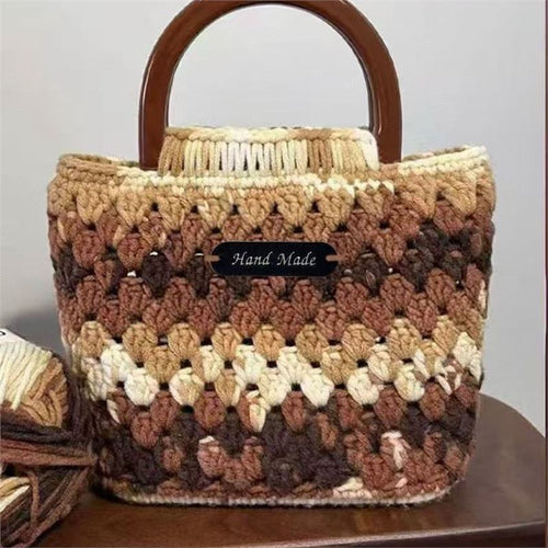 DIY Crochet Tote Bag Kit – Handmade Cotton Yarn Handbag Craft Set for Beginners with Video Tutorial