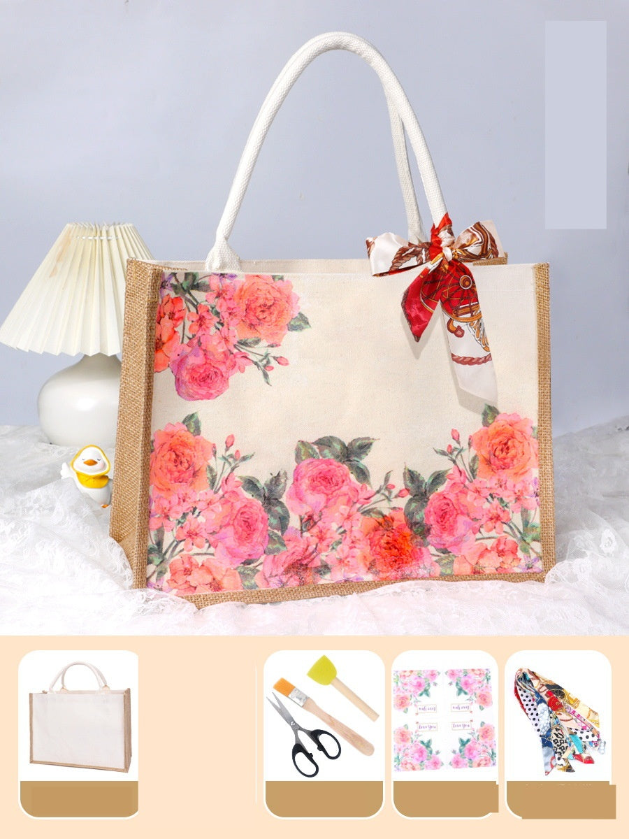 DIY Canvas Tote Bag Decorating Kit with Printed Scarf | Handmade Craft Gift Set for Adults & Kids | Personalized Tote Bag DIY Kit