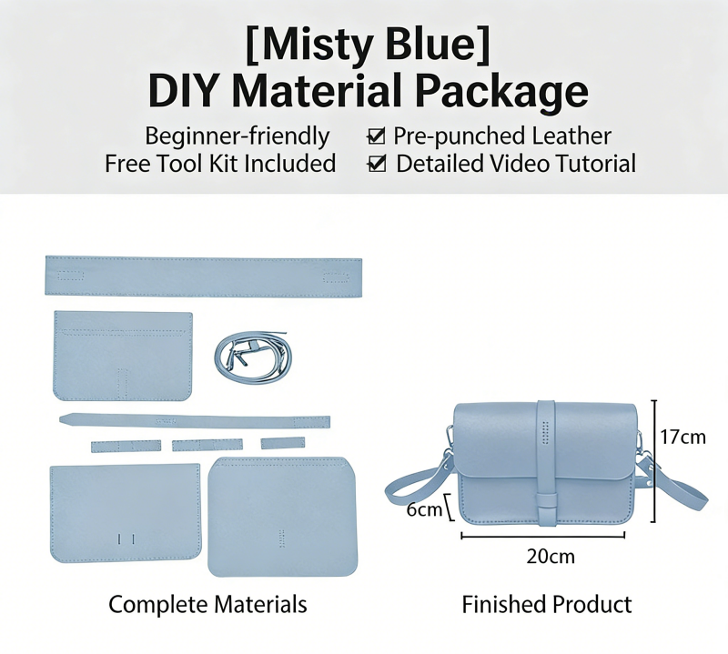 DIY Leather Envelope Crossbody Bag Kit for Beginners – Handmade Cowhide Shoulder Purse with Video Tutorial, Pre-Cut Sewing Craft Set