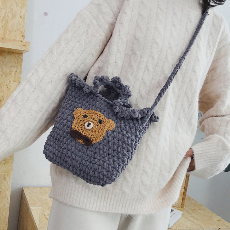 DIY Crochet Animal Shoulder Bag Kit for Beginners – Handmade Bear & Fruit Crossbody Bag with Video Tutorial