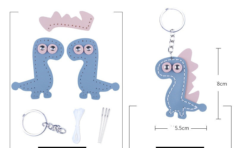DIY Leather Dinosaur Keychain Kit – Handmade Cute Dino Charm Craft Set for Beginners