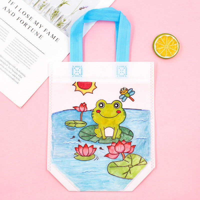 DIY Cartoon Coloring Tote Bag Kit for Kids – Creative Non-Woven Fabric Painting Handbag with Markers