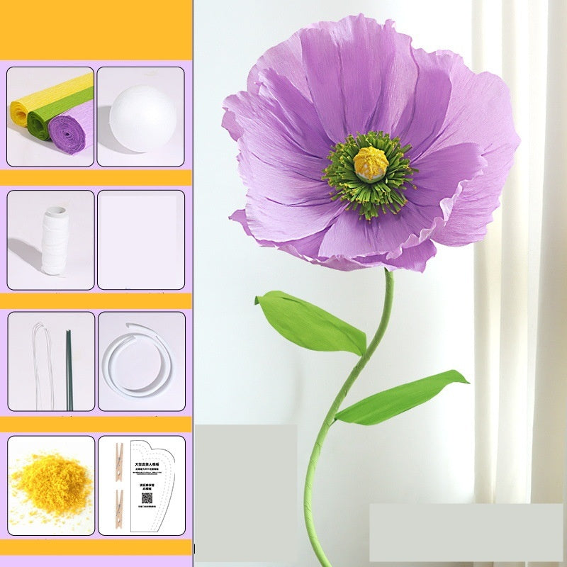 DIY Giant Poppy Crepe Paper Flower Kit | Large Handmade Artificial Flower Craft Set for Wedding, Event & Store Decoration | Macaron Color Display Props