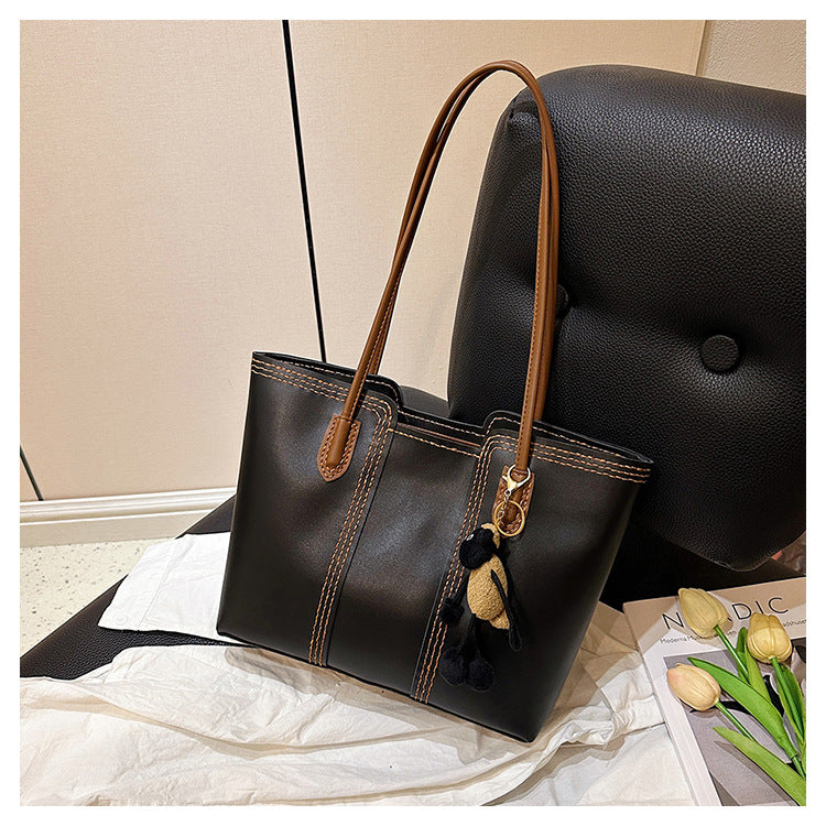 DIY PU Leather Tote Bag Kit for Beginners – Handmade Shoulder Handbag with Video Tutorial, Pre-Cut Materials, Khaki/White/Brown/Black