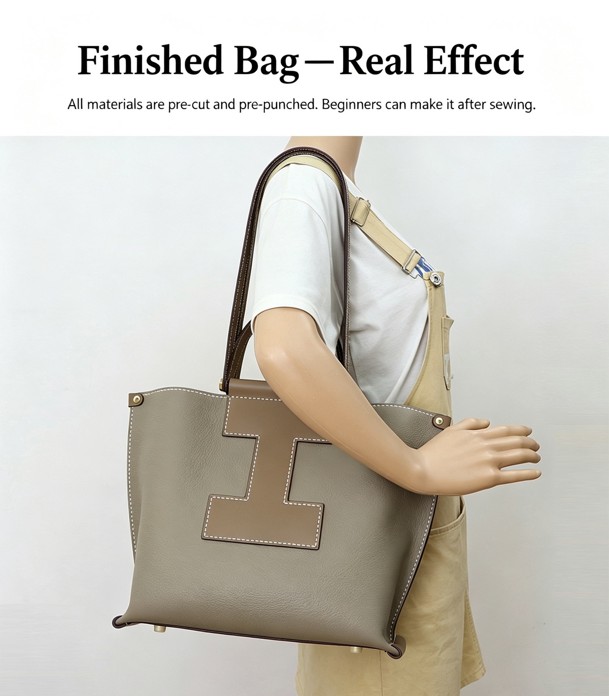 DIY Leather Shoulder Bag Kit – Beginner Large Top-Grain Cowhide Handbag