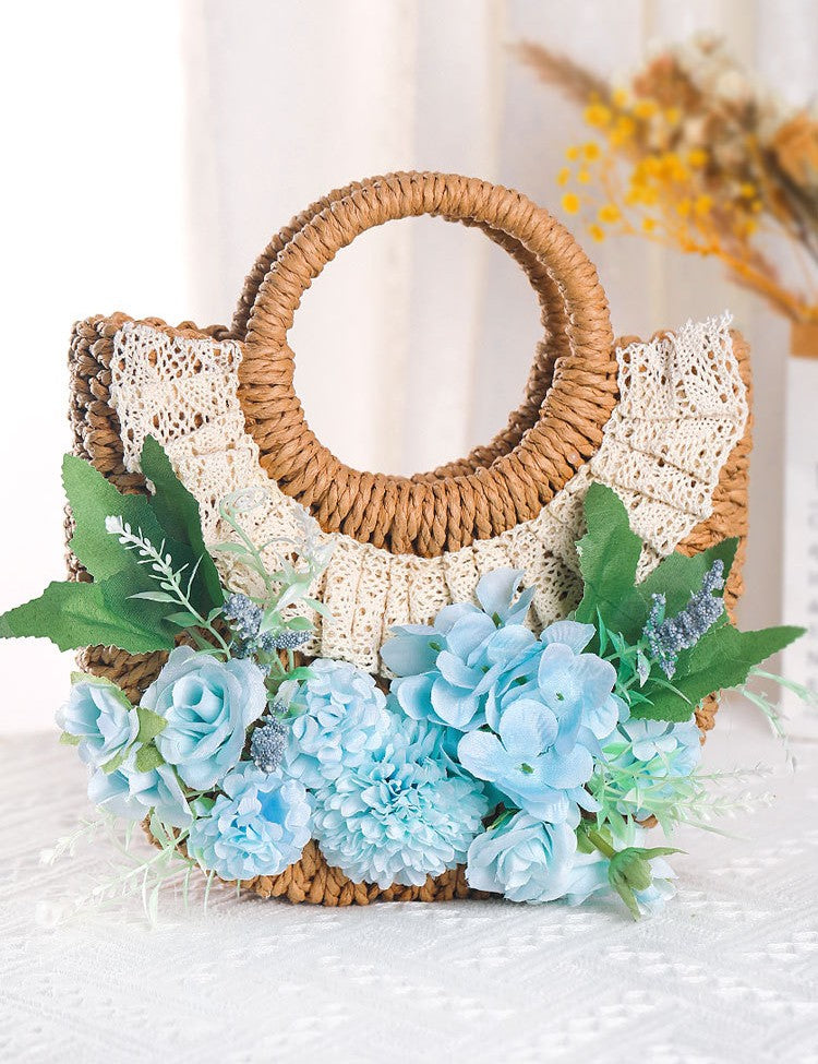 DIY Floral Straw Tote Bag Kit for Mother’s Day | Handmade Woven Handbag Craft Set with Artificial Flowers | Beginner Friendly 8-Minute DIY Gift Bag