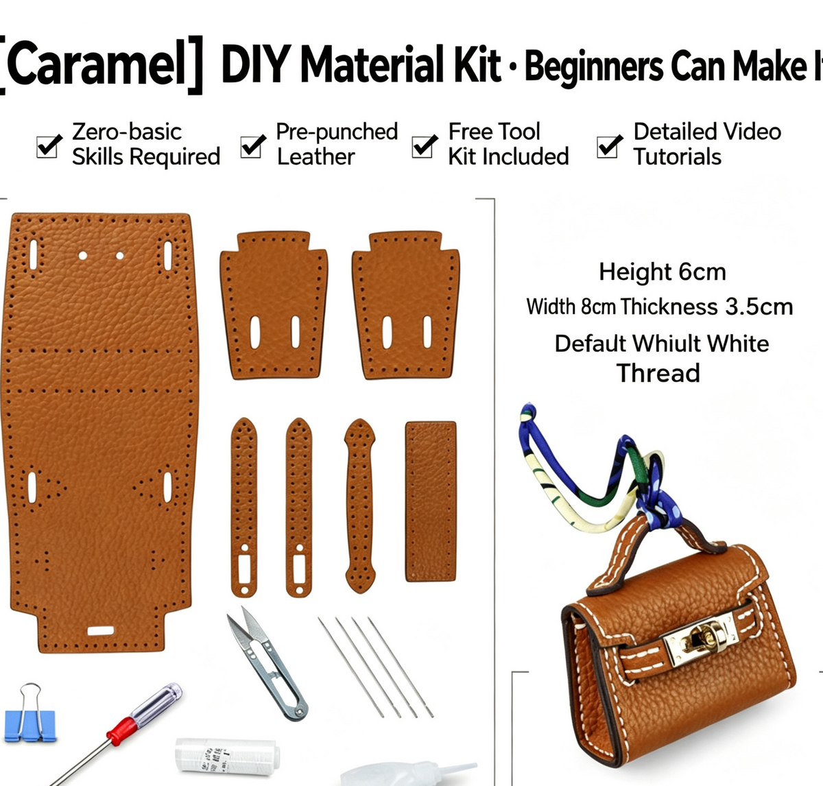 DIY Mini Leather Bag Charm Kit – Beginner Cowhide Bag Pendant & Handmade Gift