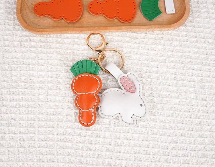 DIY Leather Bunny & Carrot Keychain Kit – Handmade Cute Animal Craft Set for Beginners