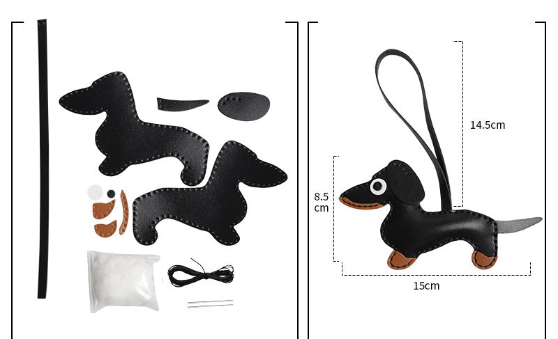 DIY Leather Dachshund Keychain Kit – Handmade Cute Dog Charm Craft Set for Beginners (PU Leather)