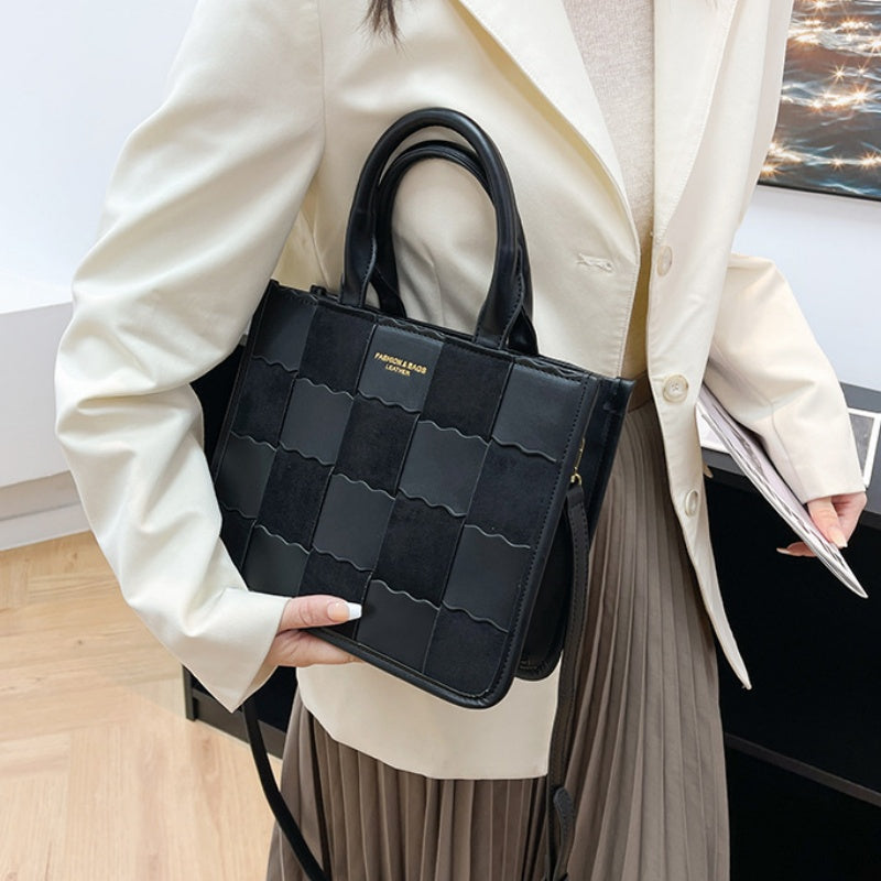 DIY PU Leather Handbag Kit for Beginners – Handmade Shoulder & Tote Bag Sewing Craft Set with Video Tutorial, Black/Brown