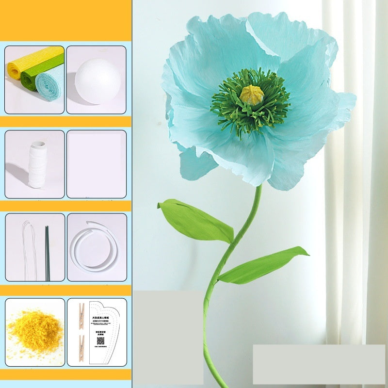 DIY Giant Poppy Crepe Paper Flower Kit | Large Handmade Artificial Flower Craft Set for Wedding, Event & Store Decoration | Macaron Color Display Props