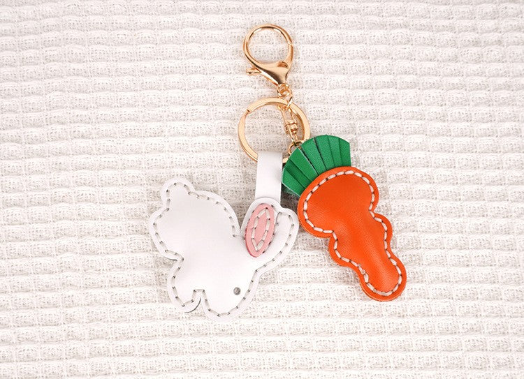DIY Leather Bunny & Carrot Keychain Kit – Handmade Cute Animal Craft Set for Beginners