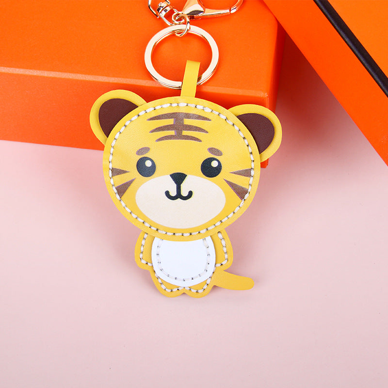 DIY Tiger Keychain Leather Craft Kit – Pre-Cut Cowhide Sewing Kit with Video Tutorial, Handmade Animal Keyring DIY Set