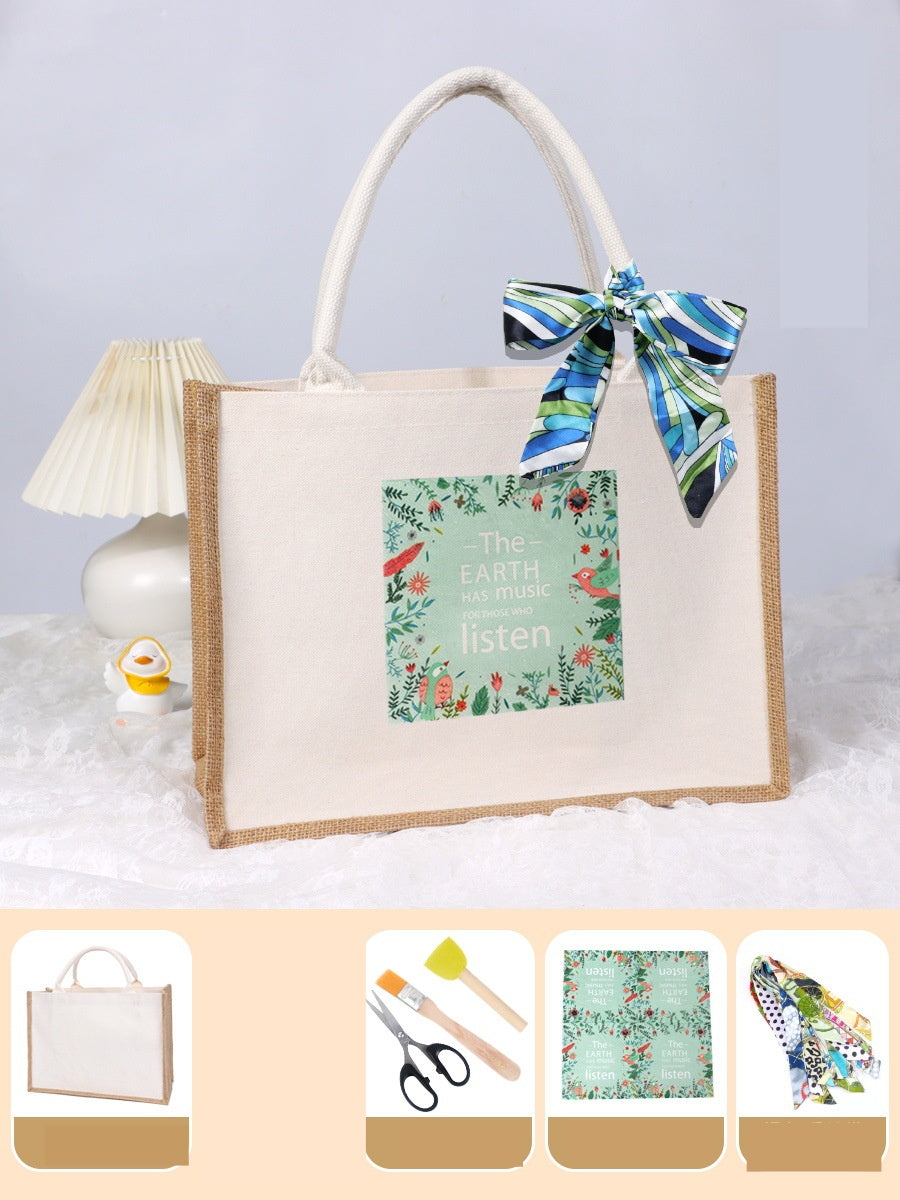 DIY Canvas Tote Bag Decorating Kit with Printed Scarf | Handmade Craft Gift Set for Adults & Kids | Personalized Tote Bag DIY Kit