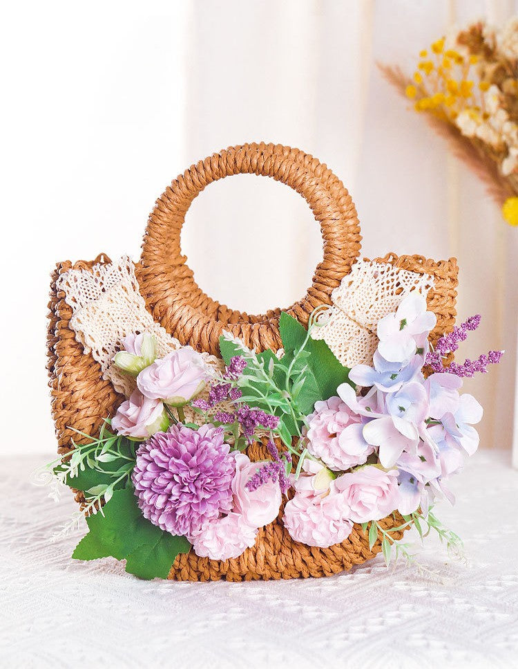 DIY Floral Straw Tote Bag Kit for Mother’s Day | Handmade Woven Handbag Craft Set with Artificial Flowers | Beginner Friendly 8-Minute DIY Gift Bag