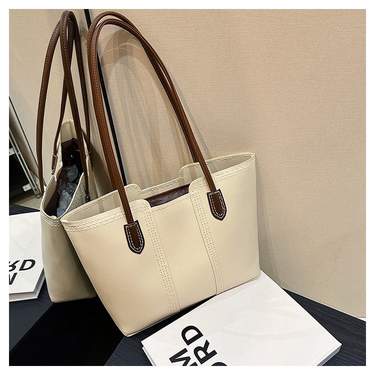 DIY PU Leather Tote Bag Kit for Beginners – Handmade Shoulder Handbag with Video Tutorial, Pre-Cut Materials, Khaki/White/Brown/Black