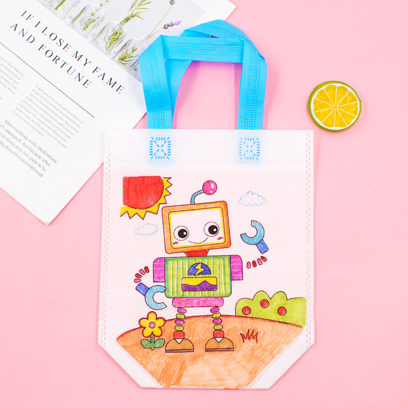 DIY Cartoon Coloring Tote Bag Kit for Kids – Creative Non-Woven Fabric Painting Handbag with Markers