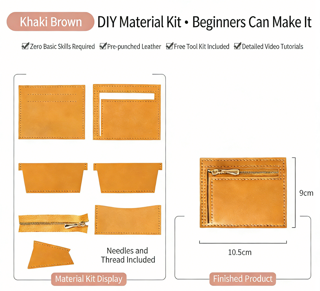 DIY Leather Wallet Kit – Handmade Cowhide Bifold Wallet Craft Set for Beginners with Video Tutorial (Compact Card & Cash Holder)