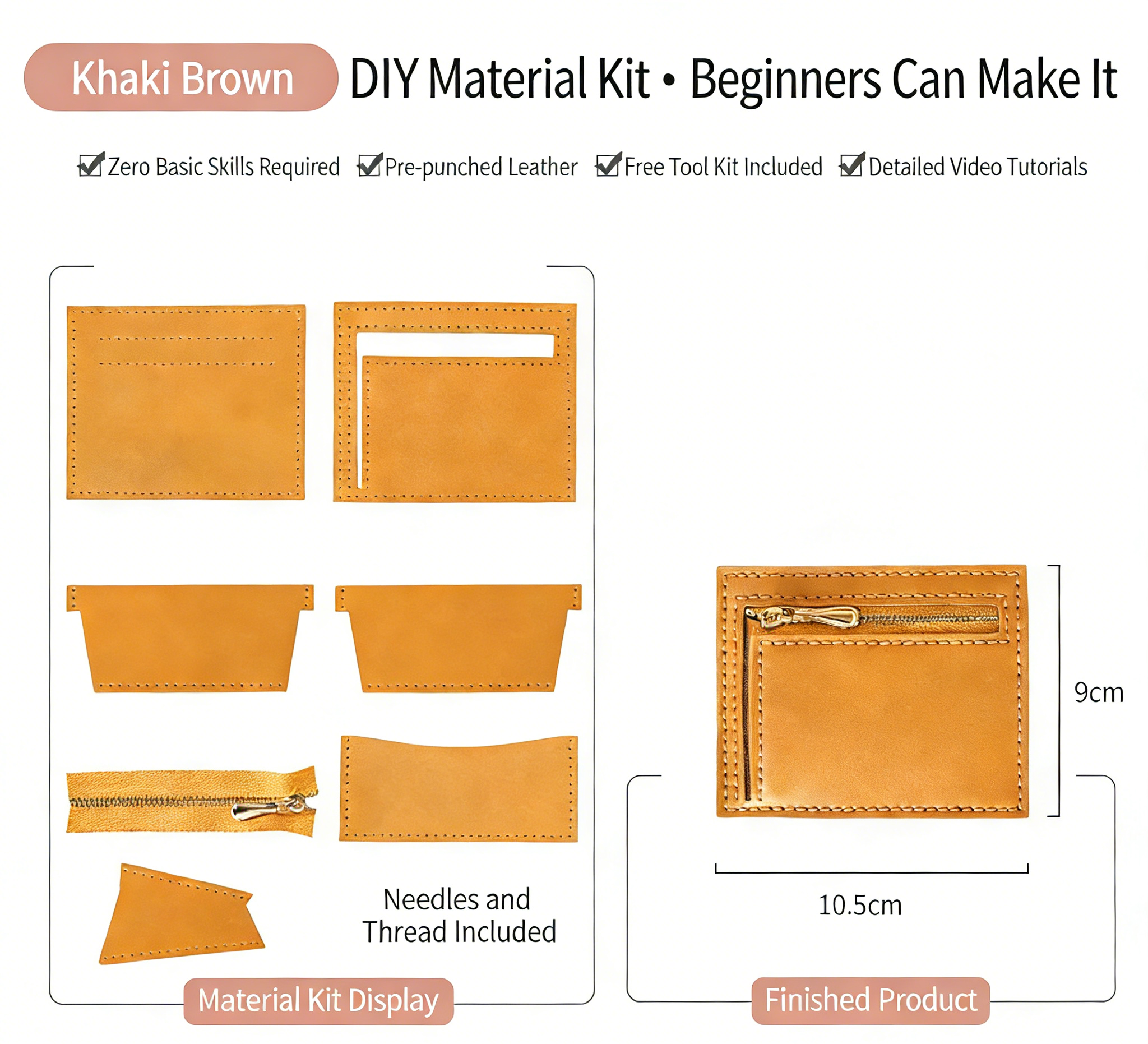 DIY Leather Wallet Kit – Handmade Cowhide Bifold Wallet Craft Set for Beginners with Video Tutorial (Compact Card & Cash Holder)