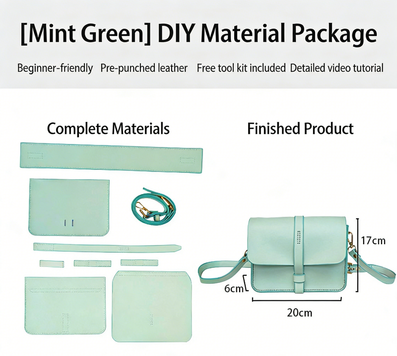 DIY Leather Envelope Crossbody Bag Kit for Beginners – Handmade Cowhide Shoulder Purse with Video Tutorial, Pre-Cut Sewing Craft Set