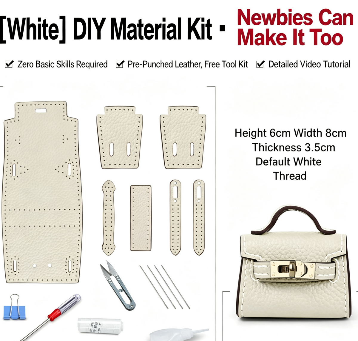 DIY Mini Leather Bag Charm Kit – Beginner Cowhide Bag Pendant & Handmade Gift