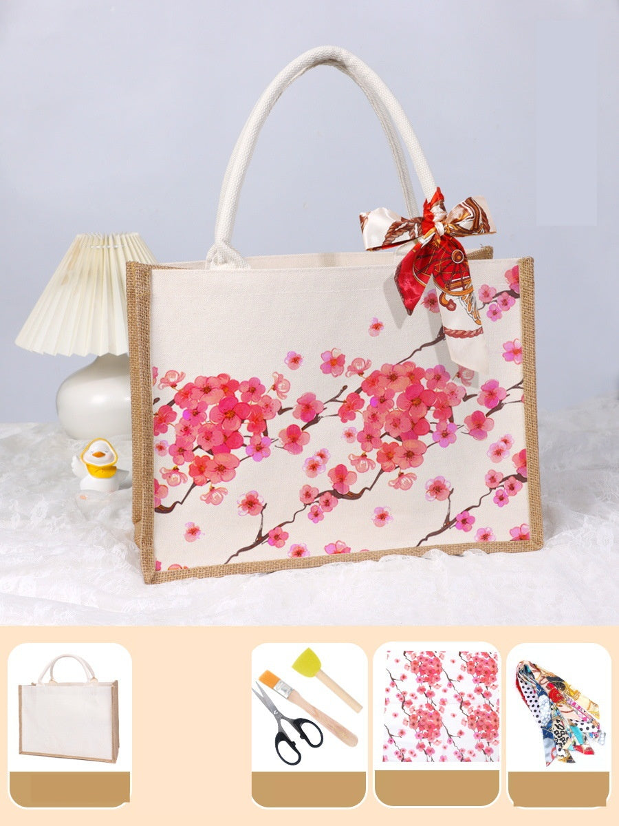 DIY Canvas Tote Bag Decorating Kit with Printed Scarf | Handmade Craft Gift Set for Adults & Kids | Personalized Tote Bag DIY Kit