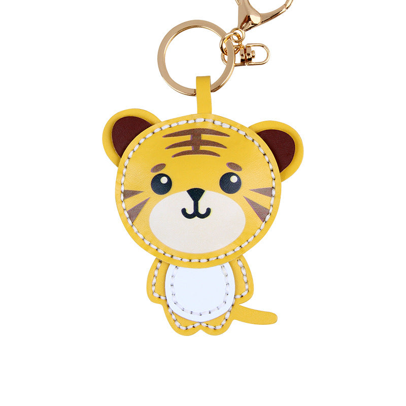 DIY Tiger Keychain Leather Craft Kit – Pre-Cut Cowhide Sewing Kit with Video Tutorial, Handmade Animal Keyring DIY Set