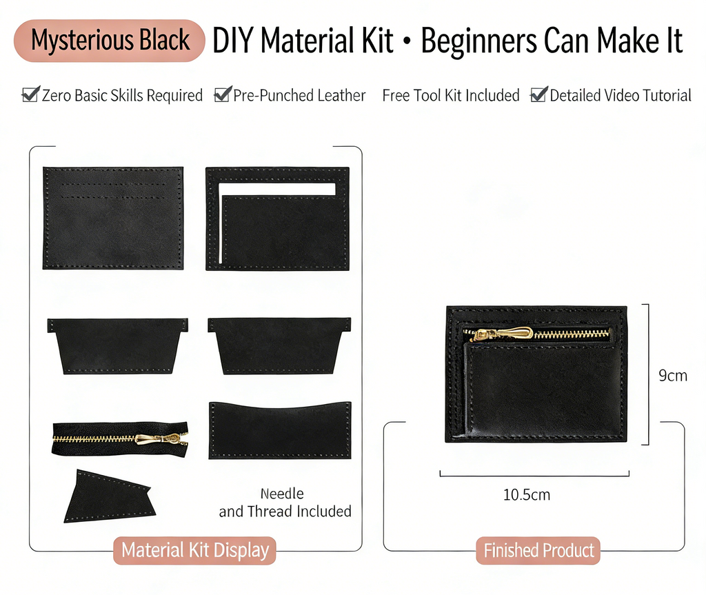 DIY Leather Wallet Kit – Handmade Cowhide Bifold Wallet Craft Set for Beginners with Video Tutorial (Compact Card & Cash Holder)