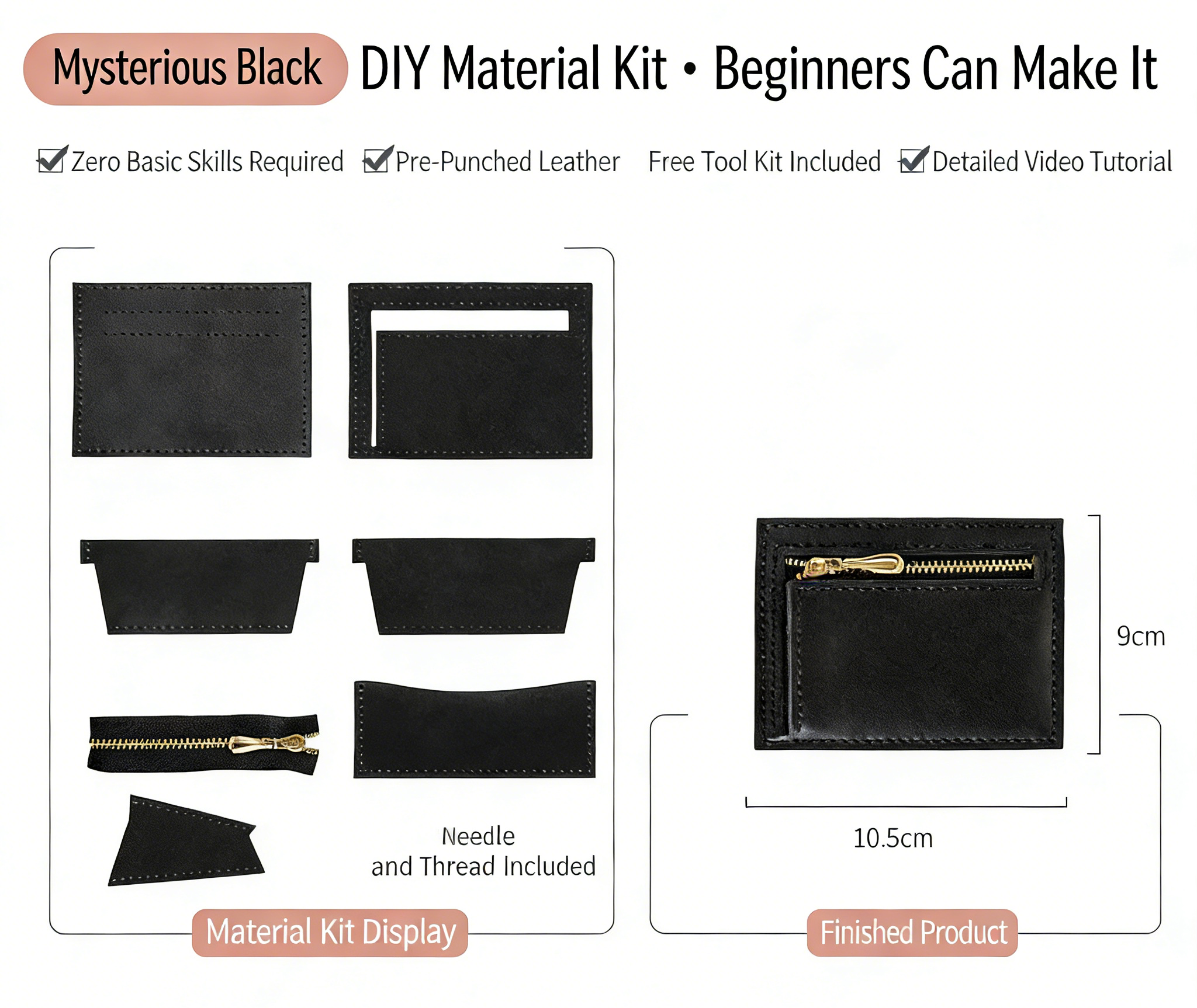 DIY Leather Wallet Kit – Handmade Cowhide Bifold Wallet Craft Set for Beginners with Video Tutorial (Compact Card & Cash Holder)