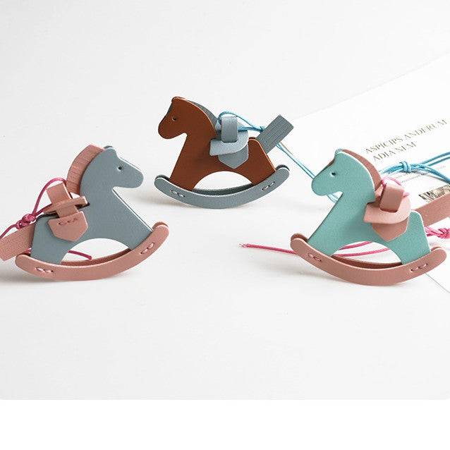 DIY Rocking Horse Keychain Kit for Beginners – Handmade PU Leather Bag Charm & Key Pendant with Video Tutorial