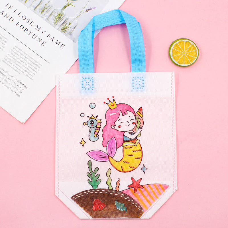 DIY Cartoon Coloring Tote Bag Kit for Kids – Creative Non-Woven Fabric Painting Handbag with Markers