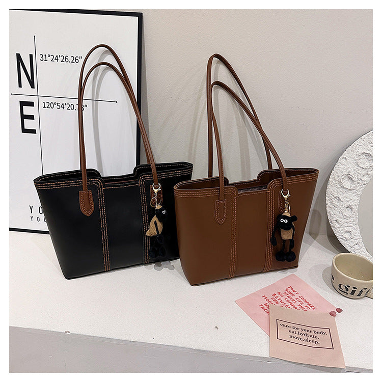 DIY PU Leather Tote Bag Kit for Beginners – Handmade Shoulder Handbag with Video Tutorial, Pre-Cut Materials, Khaki/White/Brown/Black