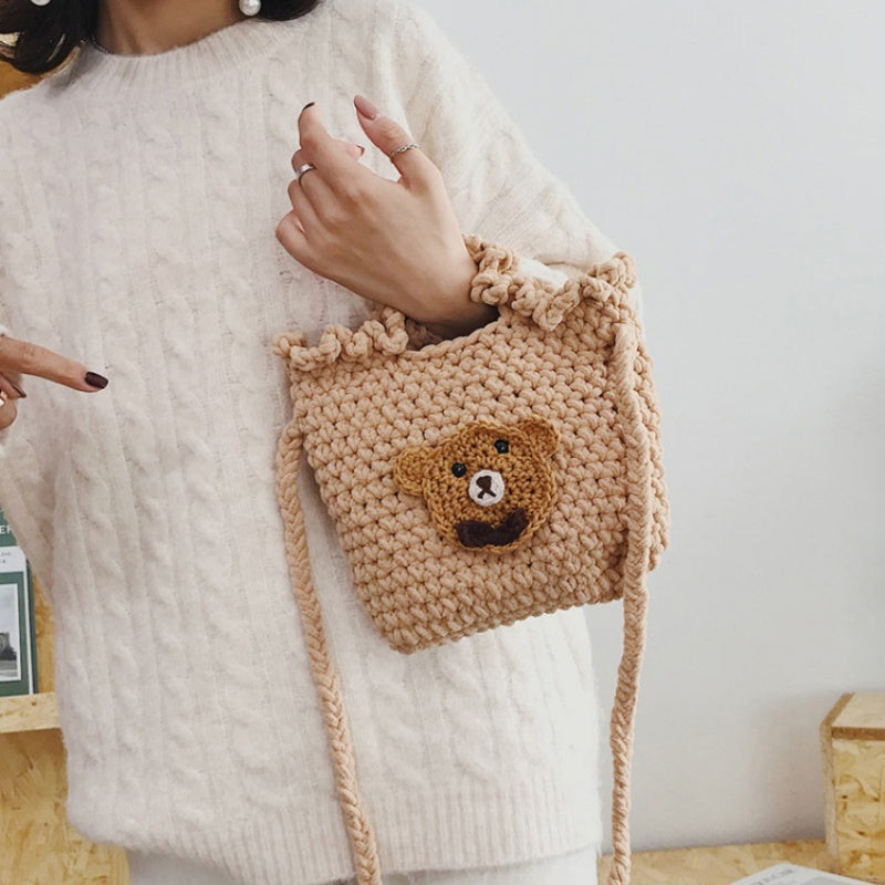 DIY Crochet Animal Shoulder Bag Kit for Beginners – Handmade Bear & Fruit Crossbody Bag with Video Tutorial