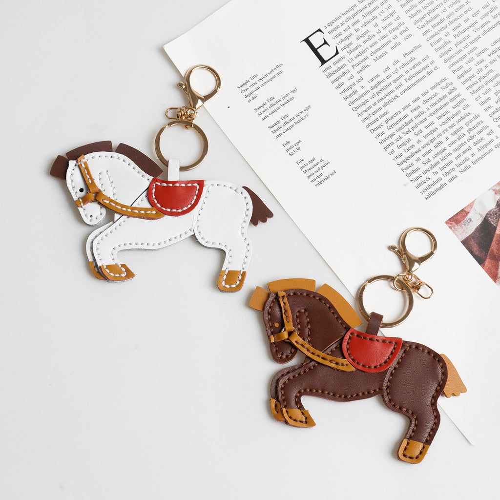 DIY Leather Horse Keychain Kit for Beginners – Handmade Cowhide Bag Charm & Keyring Craft Set with Video Tutorial