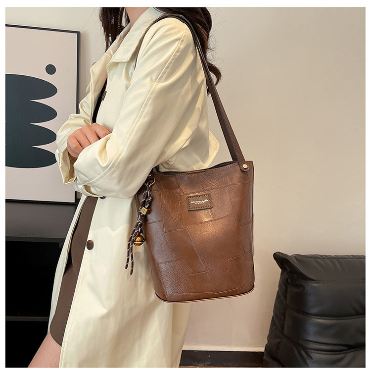 DIY PU Leather Tote Bag Kit for Beginners – Pre-Cut Hand Sewing Handbag with Video Tutorial, Shoulder & Top Handle Bag, Ivory/Khaki/Brown/Black