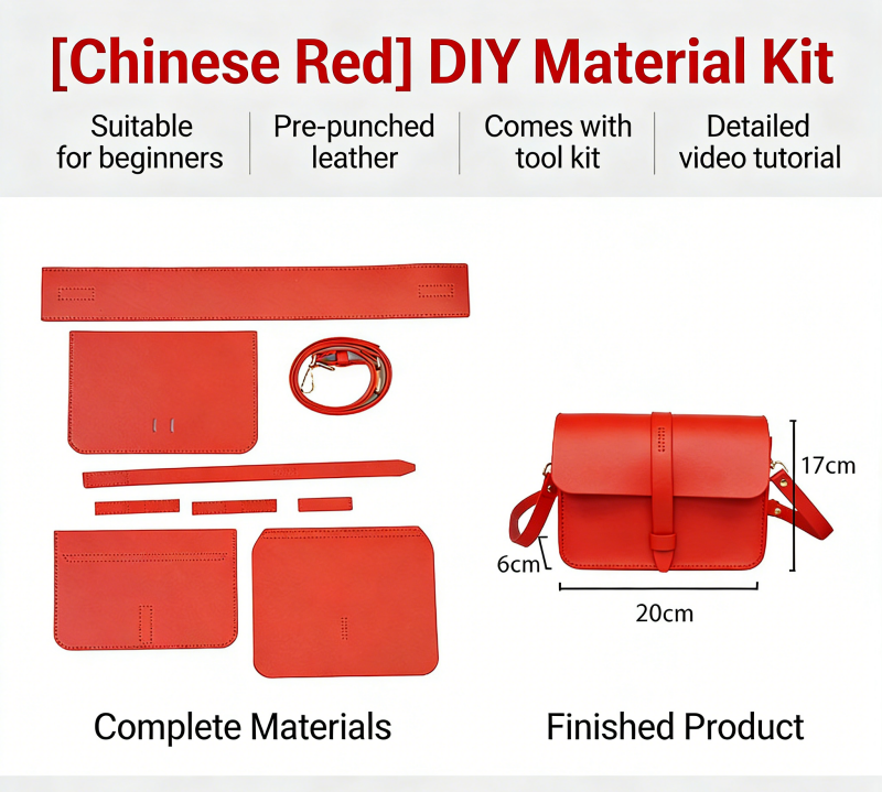 DIY Leather Envelope Crossbody Bag Kit for Beginners – Handmade Cowhide Shoulder Purse with Video Tutorial, Pre-Cut Sewing Craft Set